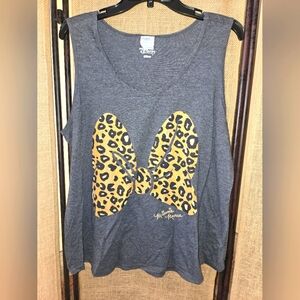 Women's Gray With Leopard Bow Disney Minnie Mouse Tank Top Size 2X